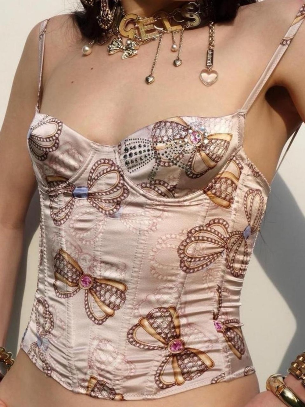 Blumarine Pink Satin Bow Corset Top - Picture 2 of 7